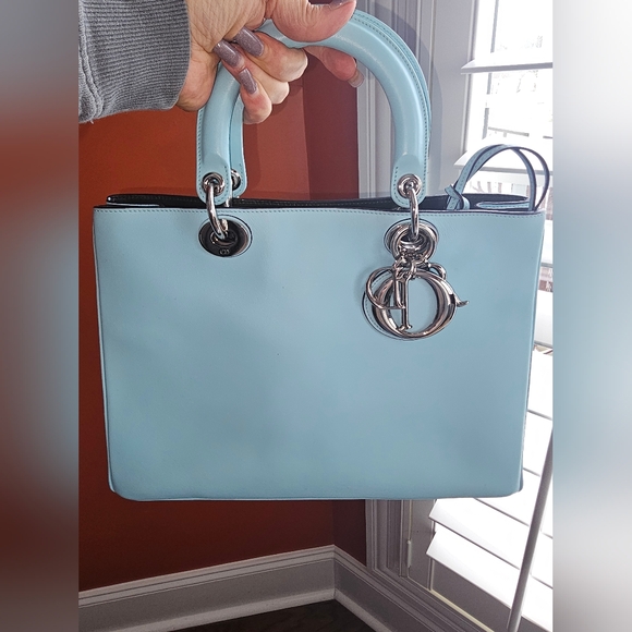 Dior Handbags - Dior Sky Blue Satchel with Silver Accents